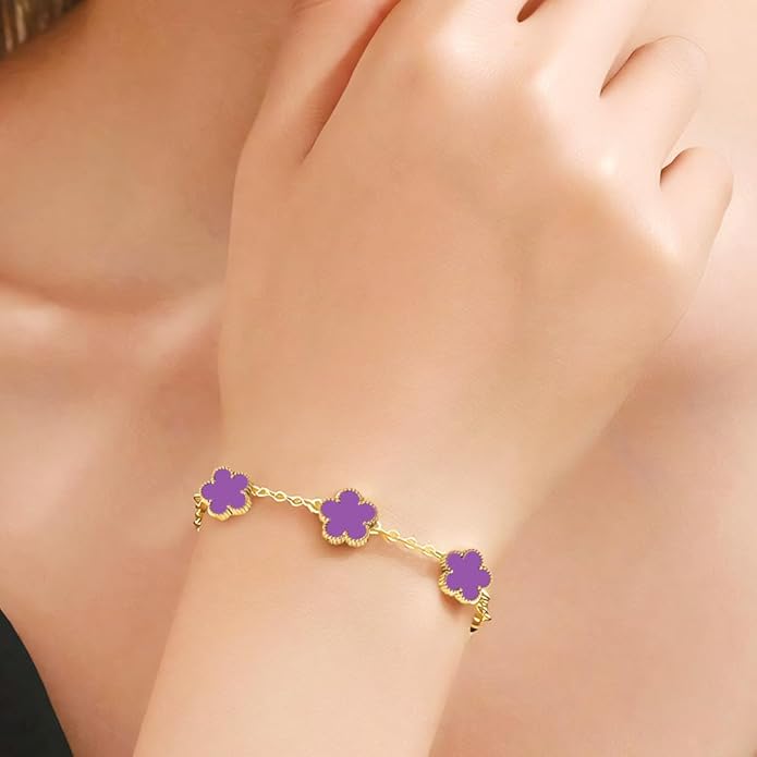 18K Gold-Plated Four Purple Leaf Clover Bracelet for Women