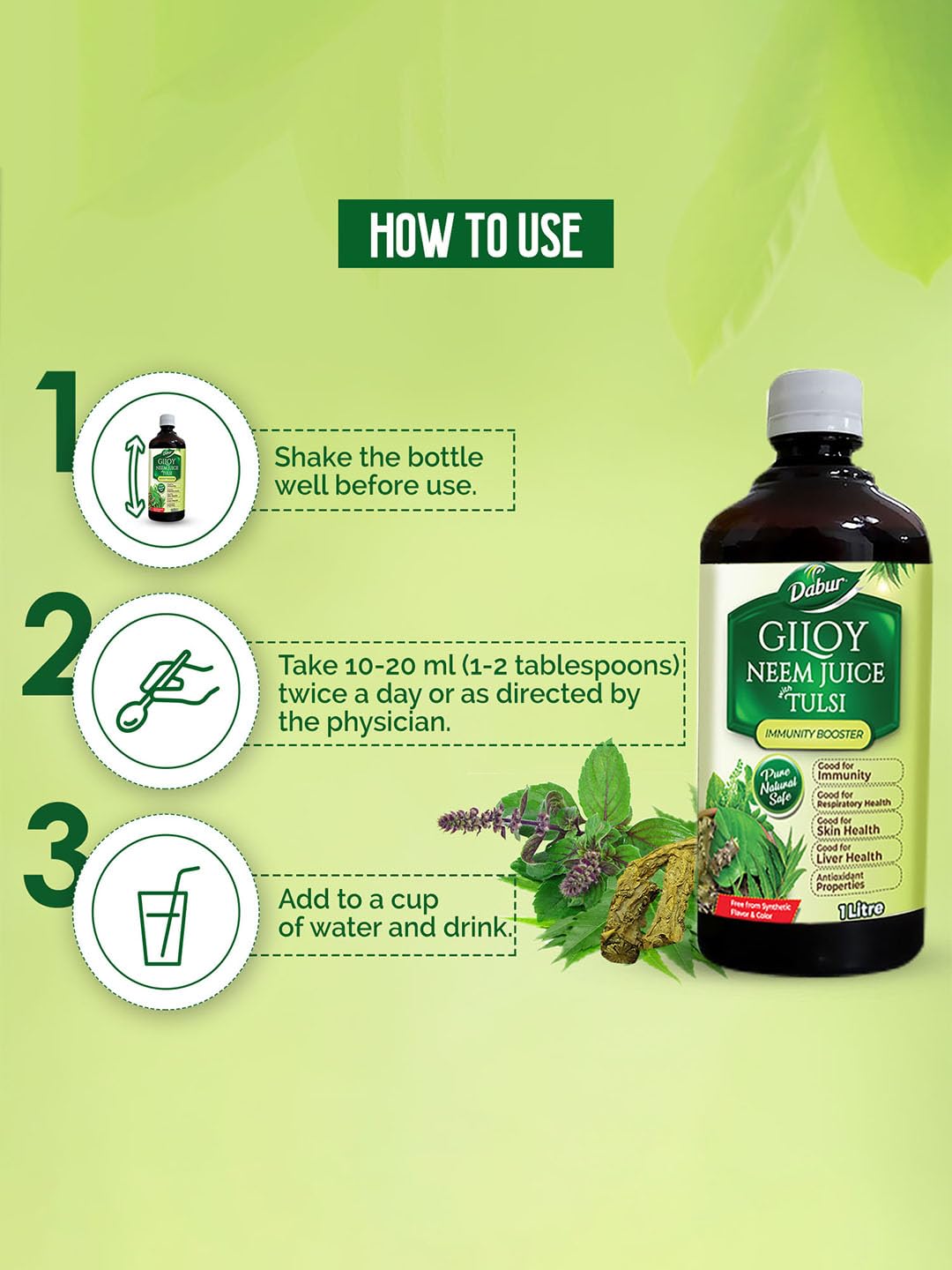 Dabur Giloy Neem Tulsi Juice – Immunity Booster (1 Litre)