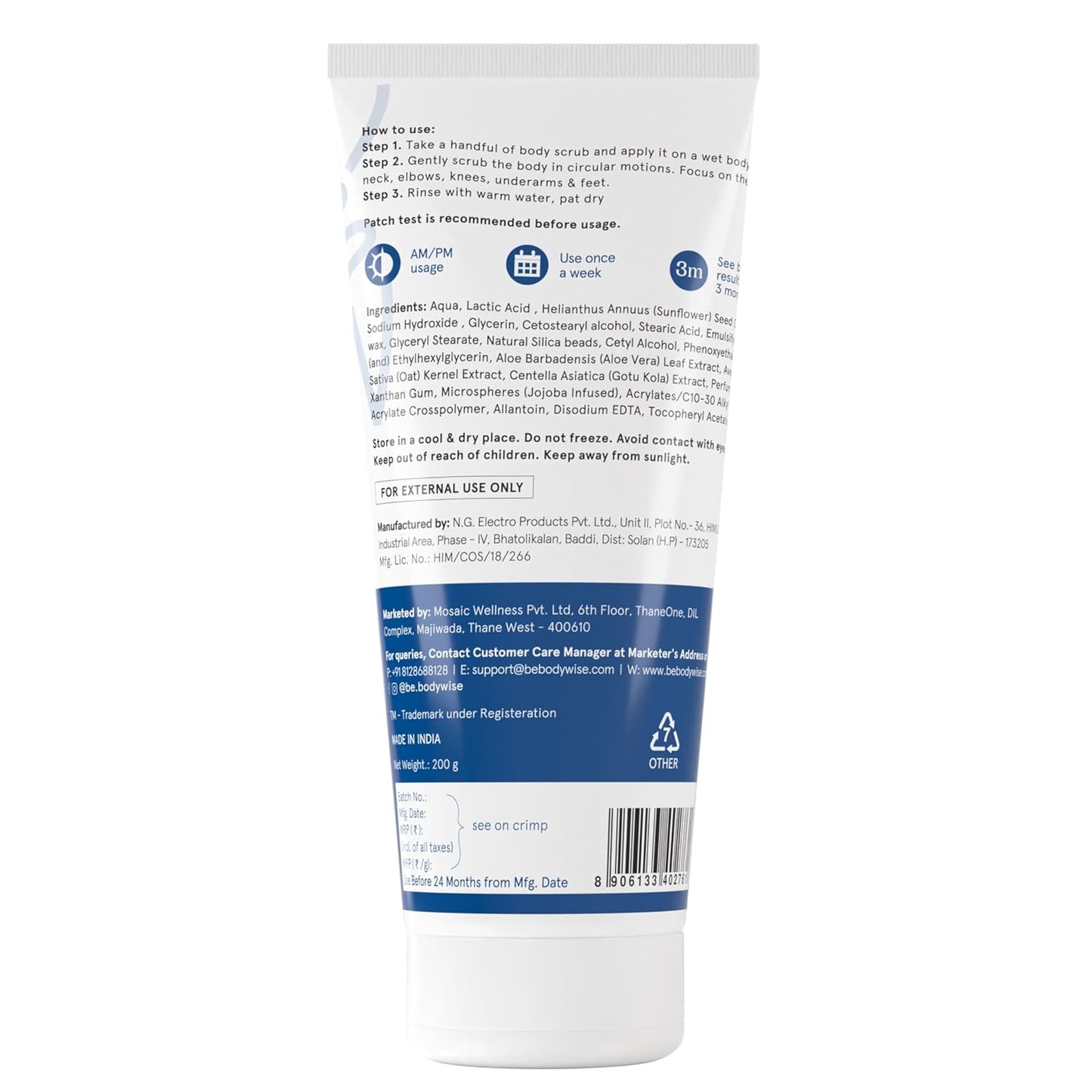BeBodywise 10% Lactic AHA Exfoliating Body Scrub - 200 gm