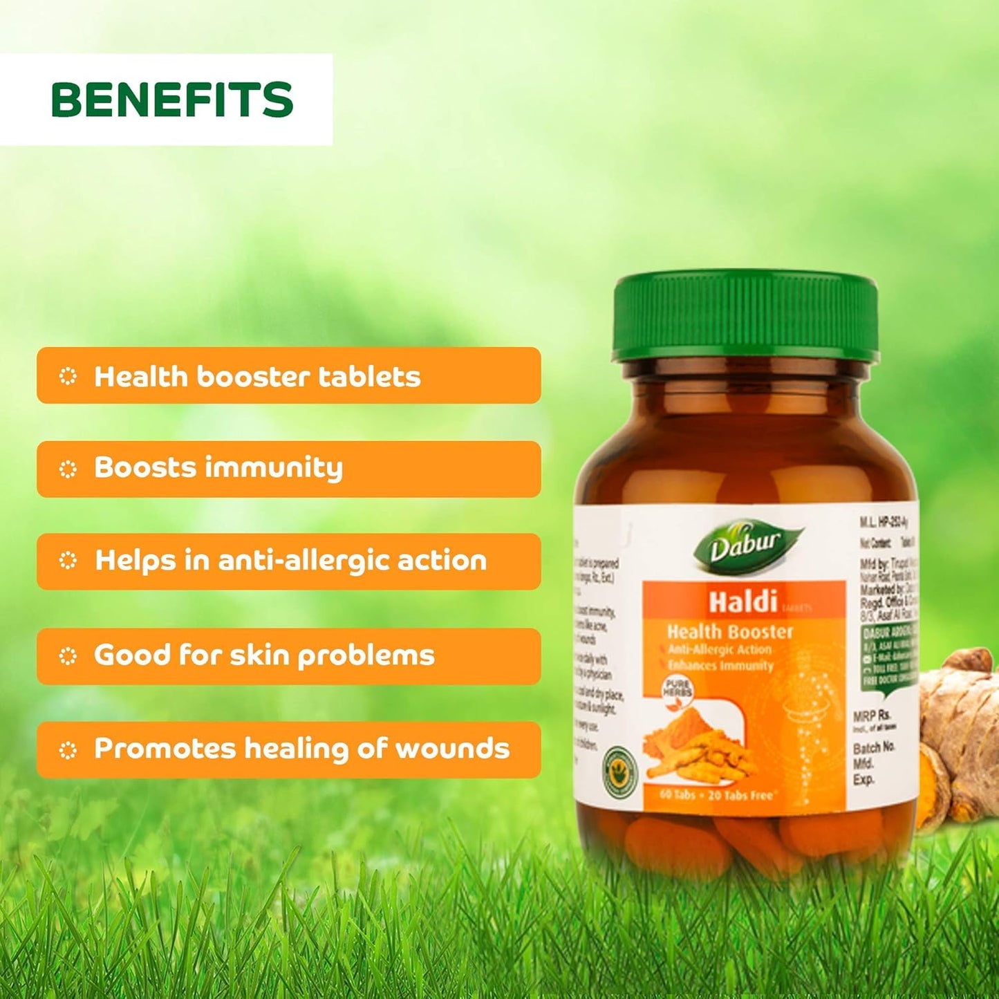 Dabur Haldi Tablets – 60 + 20 Free | Natural Immunity Booster