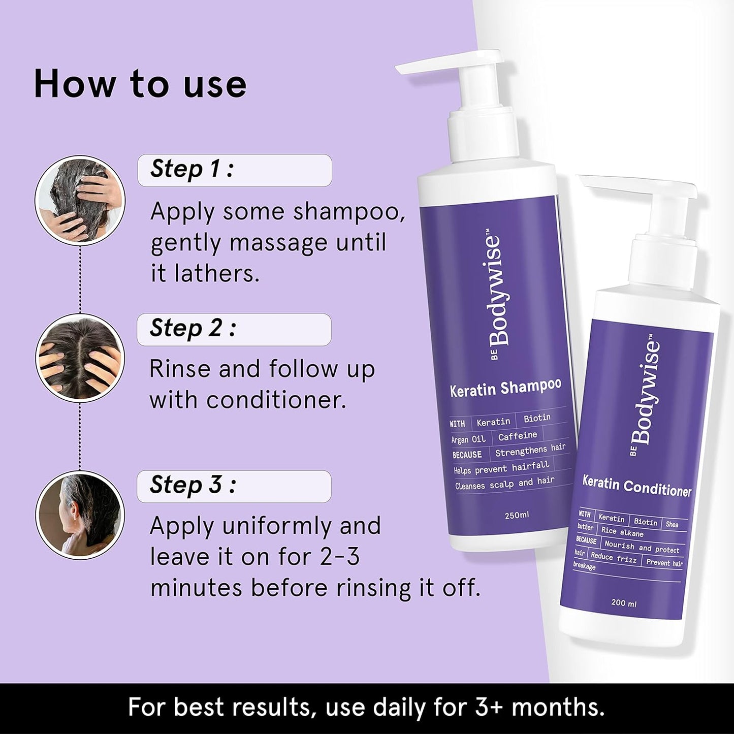 BeBodywise Keratin Shampoo & Conditioner Set- 450 ml
