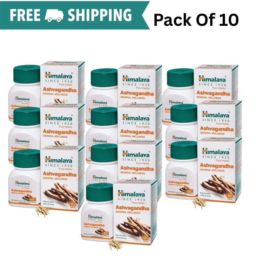 Himalaya Ashwagandha Herbal Supplement 60 Tablets Pack of 10 Wellness
