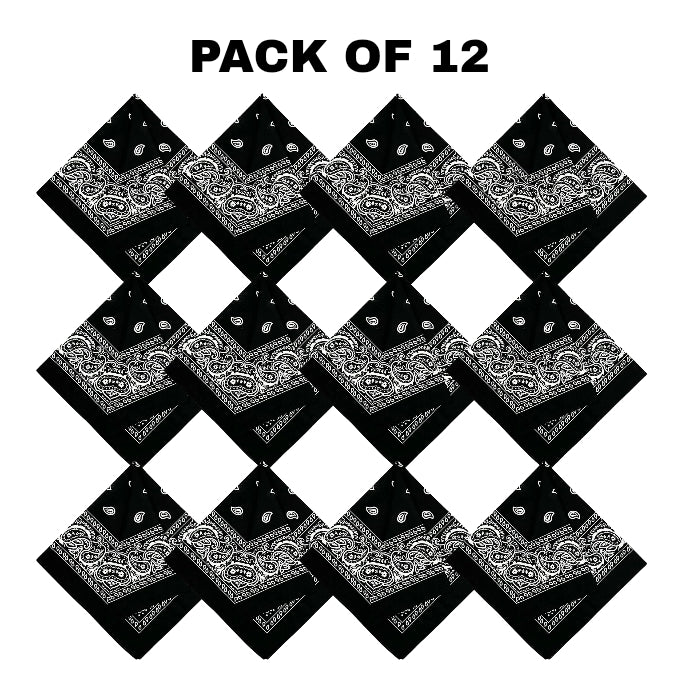 Double Sided Paisley Bandana Cotton Scarf Unisex Pack of 12