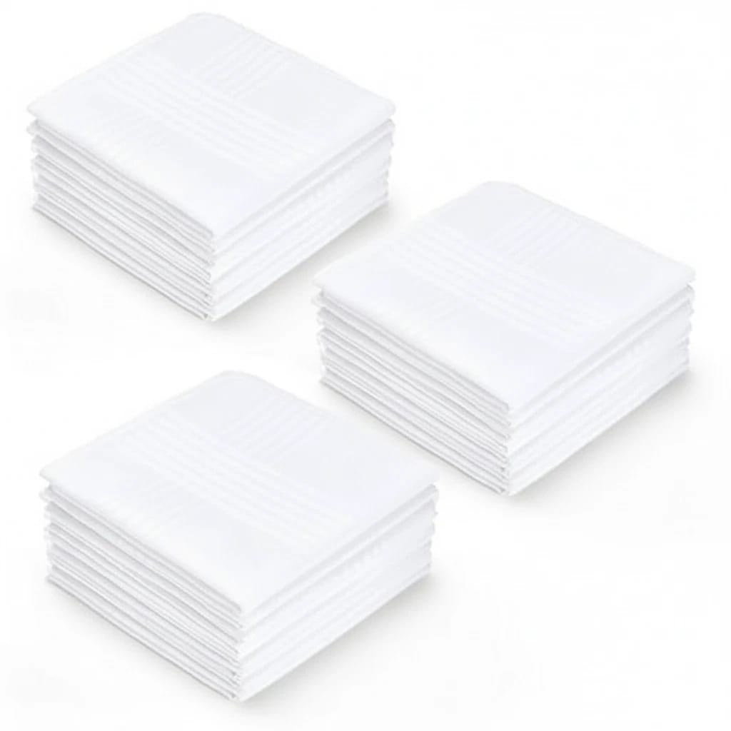 White Cotton Handkerchiefs For Men (Pack of 24) - Free Shipping