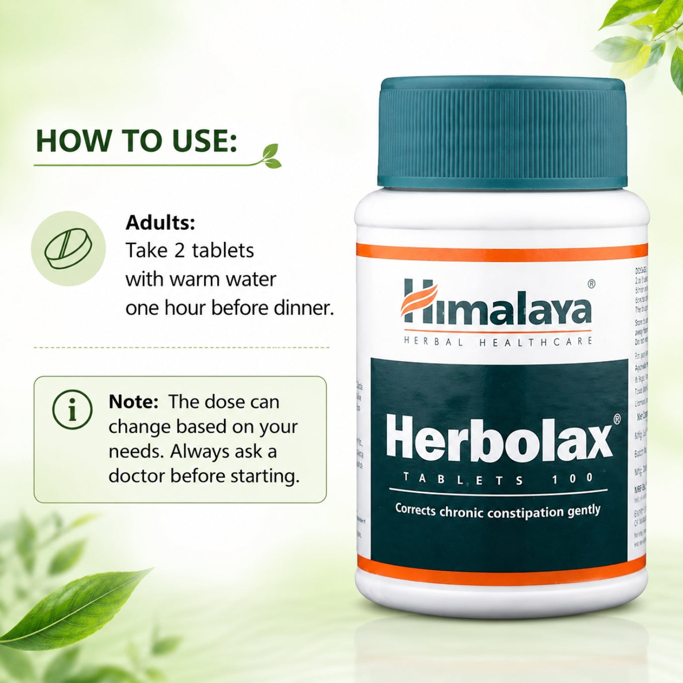 Himalaya Herbolax Herbal Constipation Relief Tablets 100 Count