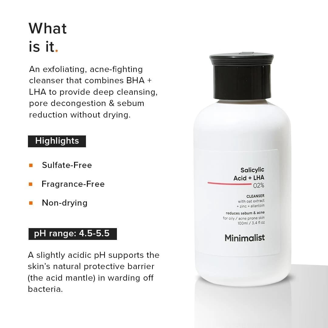 Minimalist 2% + LHA Salicylic Acid Face Wash for Oily Skin 100ml