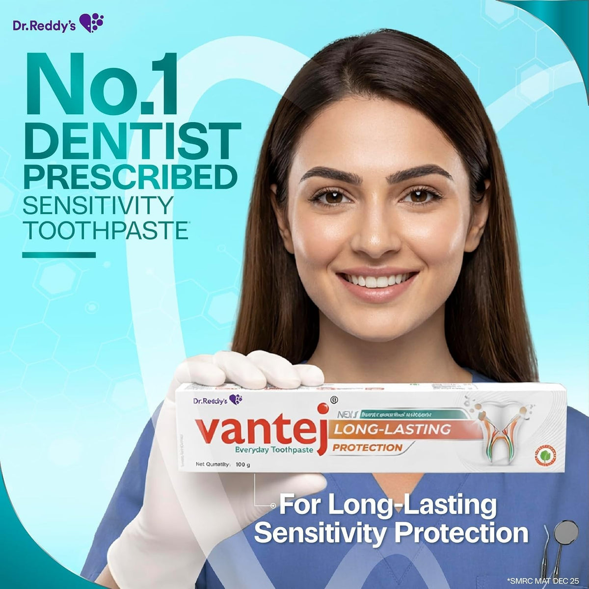 2 X Vantej Toothpaste for Sensitive Teeth Long Lasting Desensitizing Care 100g