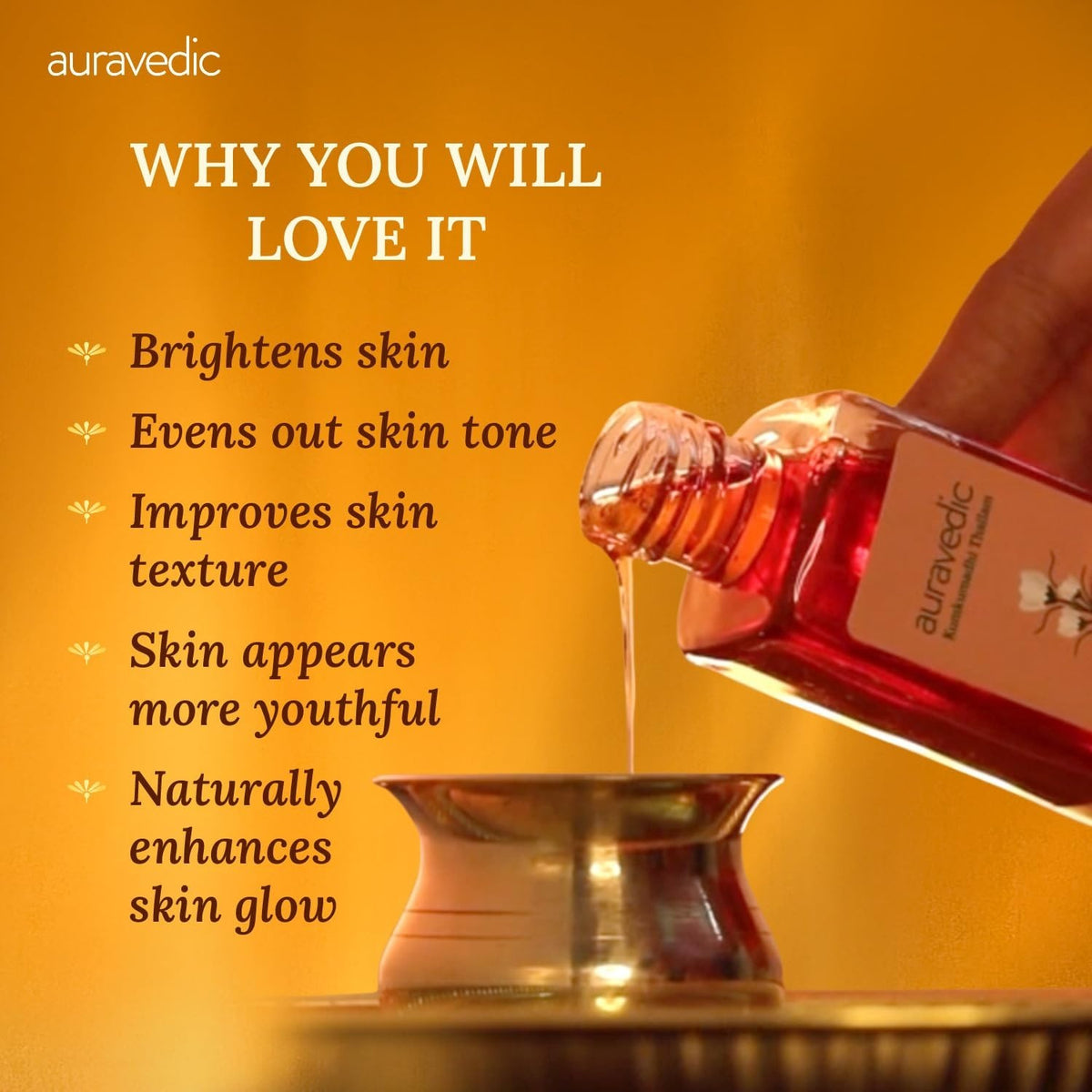 Auravedic Kumkumadi Tailam Face Oil For Glowing Skin 100ml + Free Ship