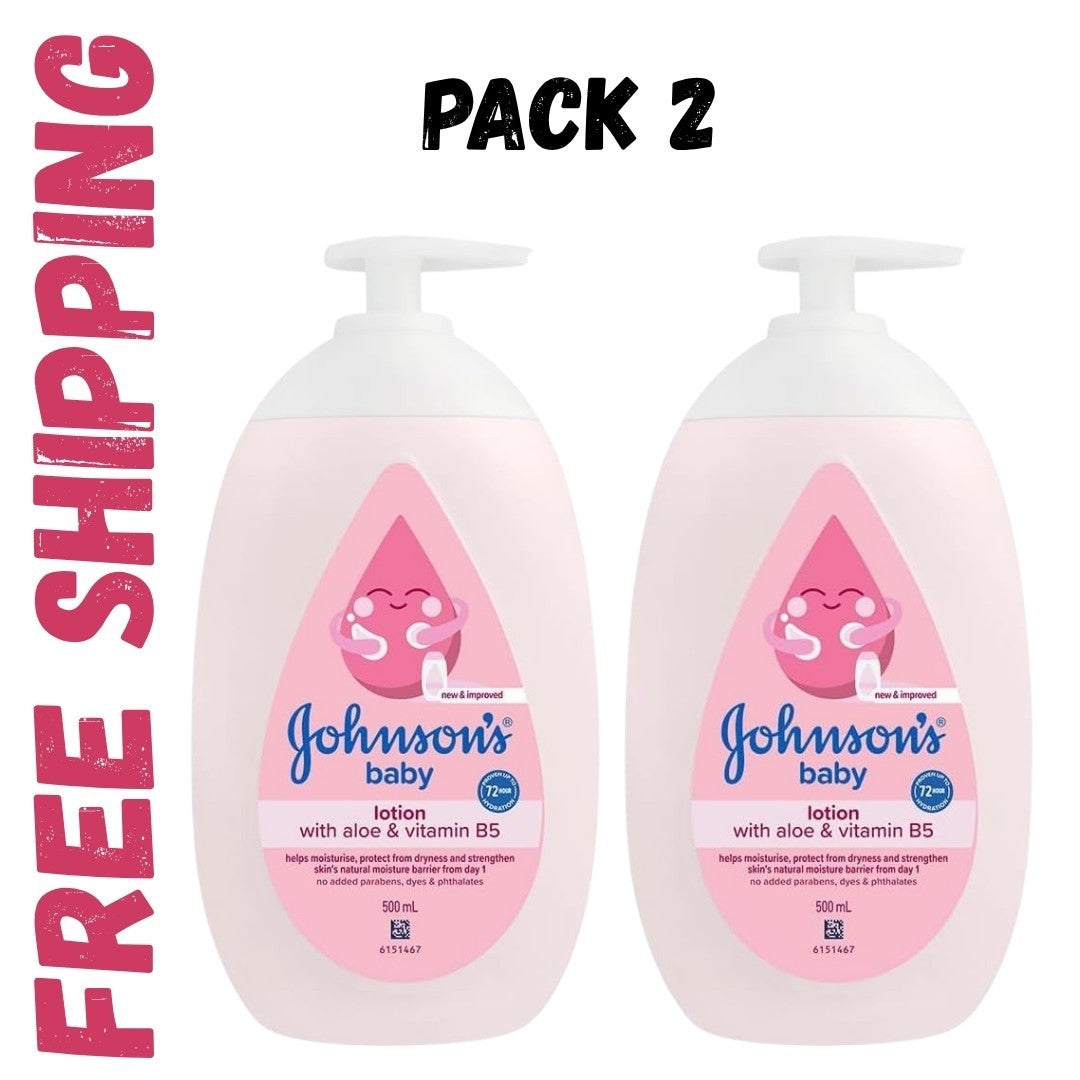 2x Johnson's Baby Lotion Natural Plant Oil B5 Hydration Newborn Moisture 500ml