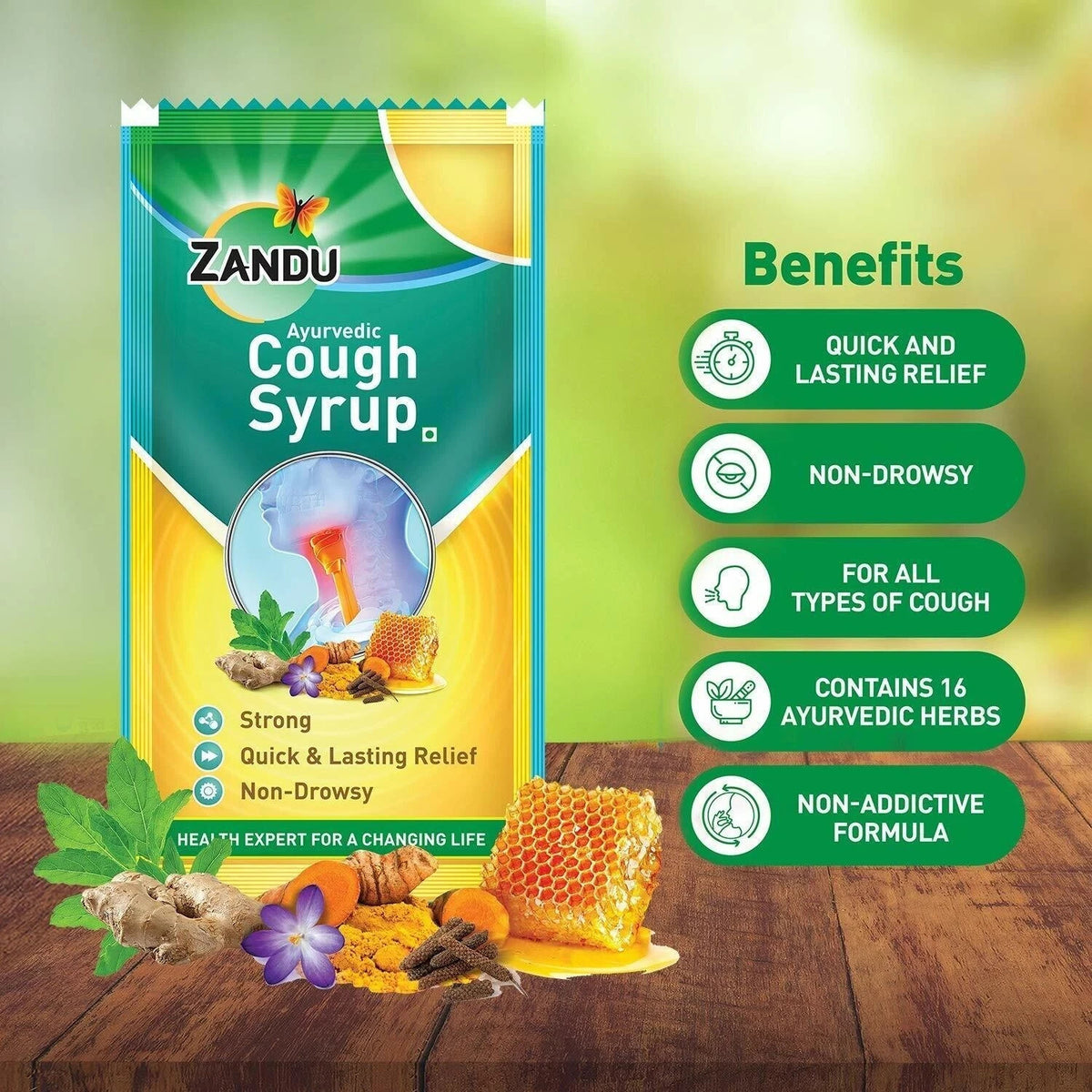 Zandu Ayurvedic Cough Syrup pack of 10 Pouch Herbal Formula+Free Shipping