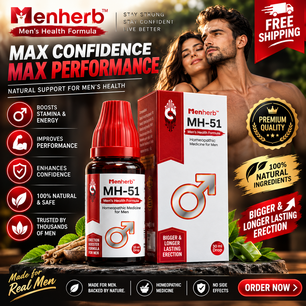 (2 Pack) Menherb MH-51 Homeopathic Drops 30ml for Men Stamina &amp; Wellness