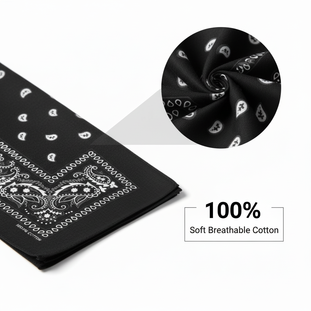 12 Black Bandana 100%Cotton Paisley Print Double-Sided Scarf Head Neck FaceMasks