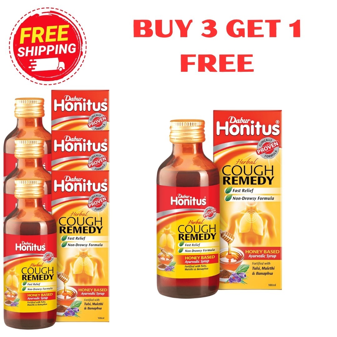 4X Dabur Honitus Herbal Syrup Honey Based Ayurvedic Syrup for Cough Remedy 100ml