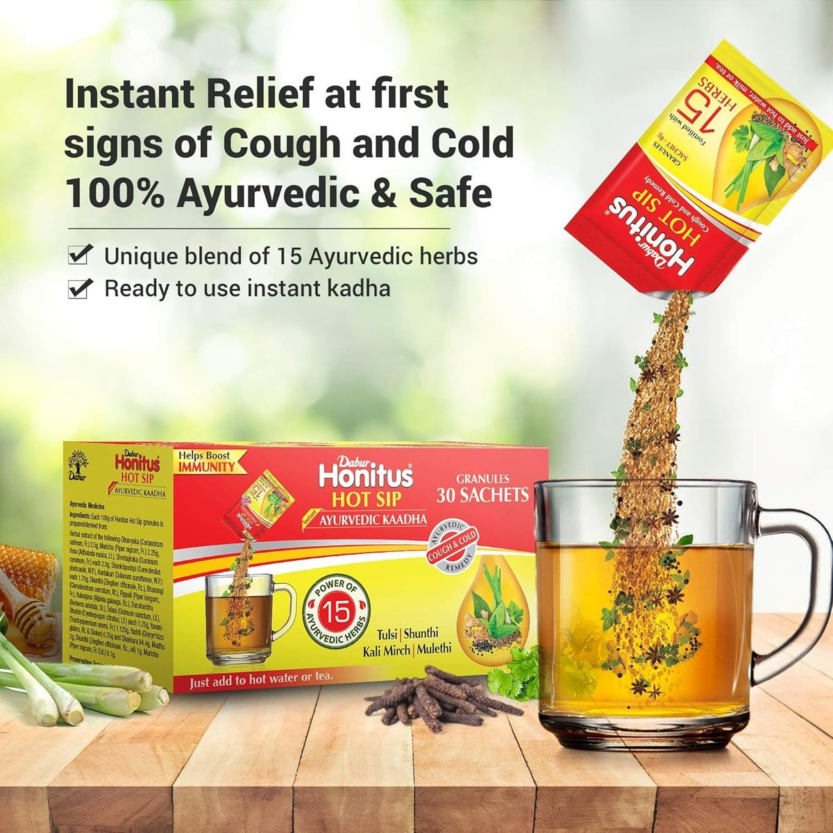 Dabur Honitus Hot Sip Ayurvedic Kaadha 30 sachet + FREE SHIPPING