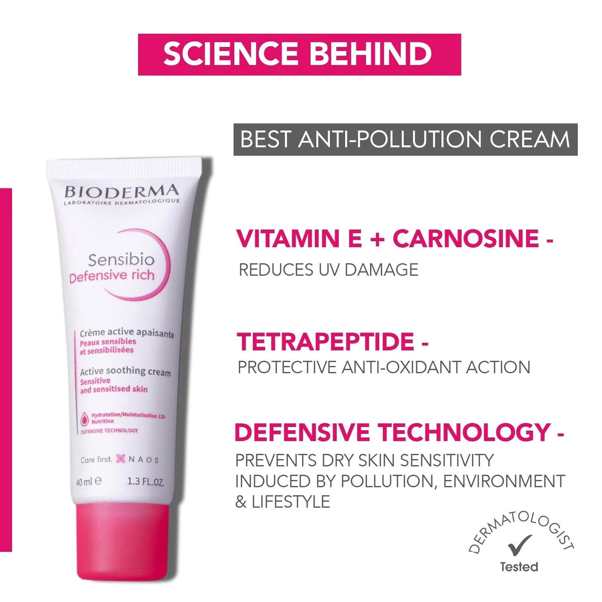 Bioderma Sensibio Defensive Rich Cream 40ml Anti Pollution 12h Hydration