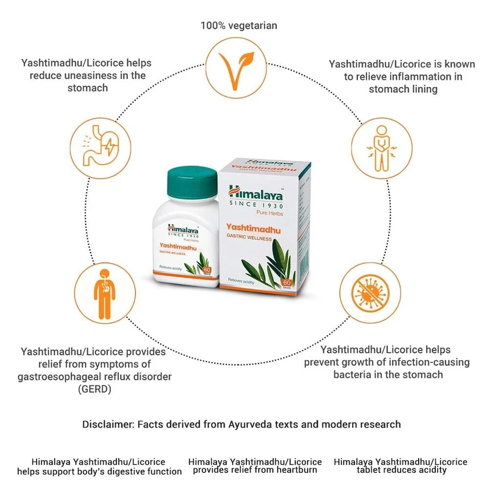 4X Himalaya Yashtimadhu 60 Tabs Relieves acidity Tablets+ Free shipping