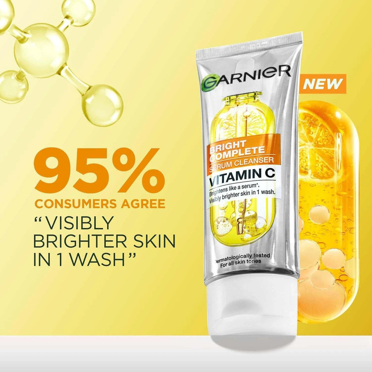 Garnier Vitamin C + Serum Face Wash | Visibly Brighter Skin in Just 1 Wash 100gm