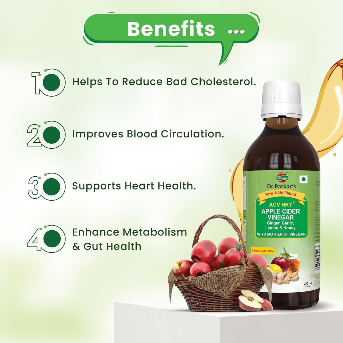 Dr. Patkar's Apple Cider Vinegar with Ginger Garlic Lemon &amp; Honey 200ml Pack 2