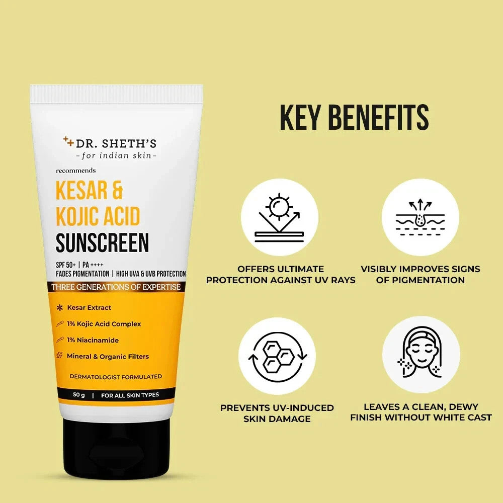 2X Dr. Sheth's Kesar &amp; Kojic Acid Sunscreen SPF 50+ (50 g each)+ free shipping