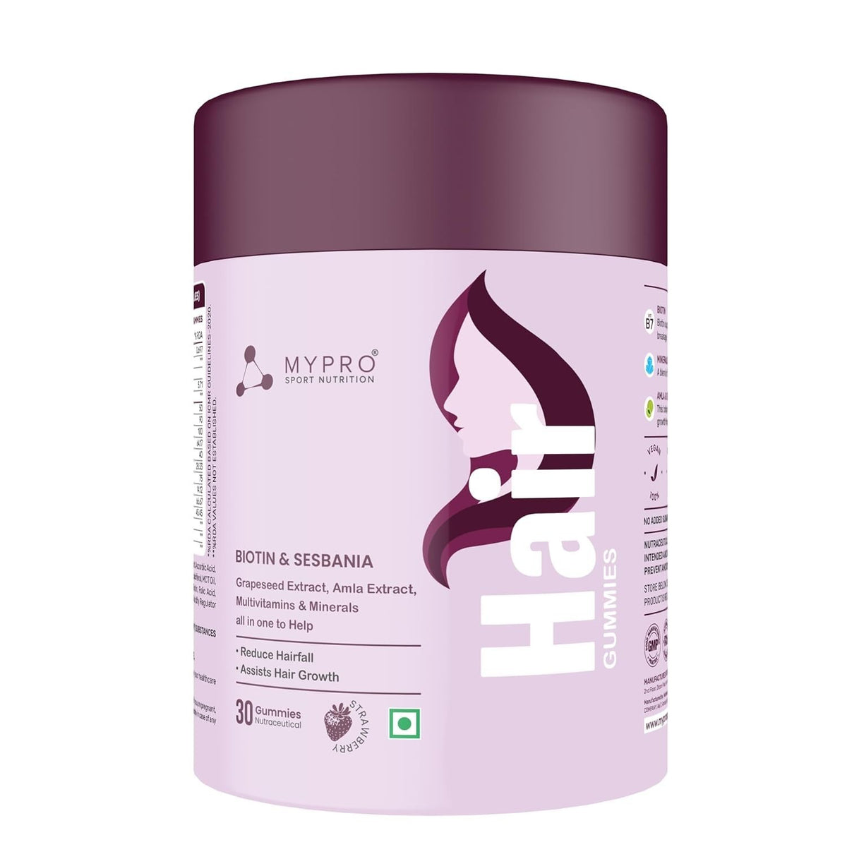 Mypro Biotin Gummies Hair Growth &amp; Strength Amla, Grapeseed 30 Ct