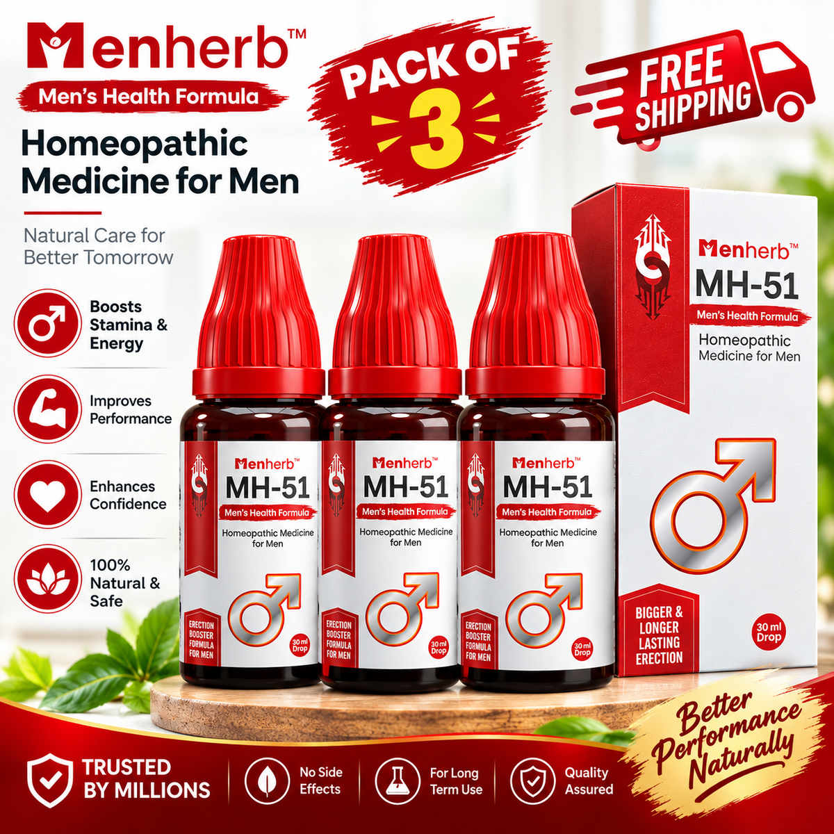 (3 Pack) Menherb MH-51 Homeopathic Drops 30ml for Men Stamina &amp; Wellness