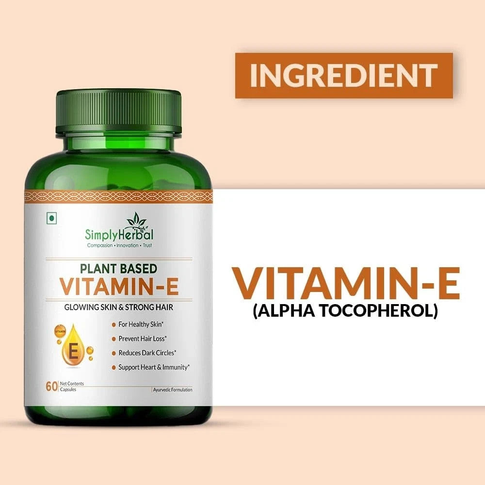 Simply Herbal Vitamin E 10mg 60 Capsules Glowing Skin &amp; Hair Support- Free Ship