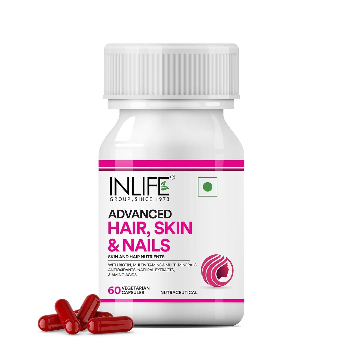 INLIFE Biotin Hair Skin Nails Supplement Multivitamin 60 Veg Capsules-Free Ship