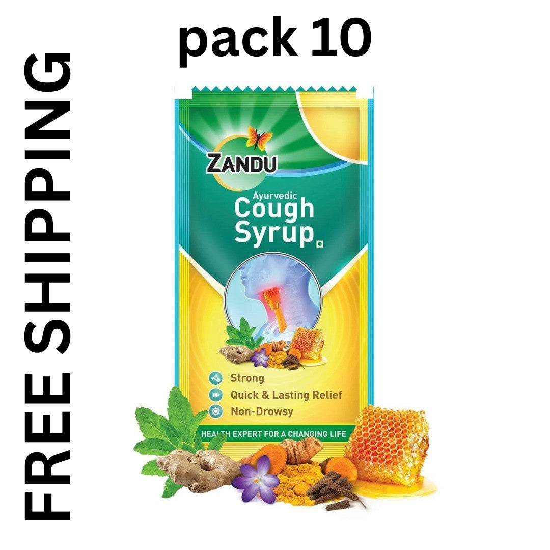 Zandu Ayurvedic Cough Syrup pack of 10 Pouch Herbal Formula+Free Shipping