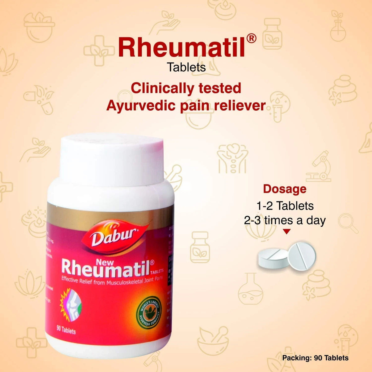 3X Dabur Rheumatil Ayurvedic Herbal Joint Support 90 Tablets Each-FREE SHIPPING