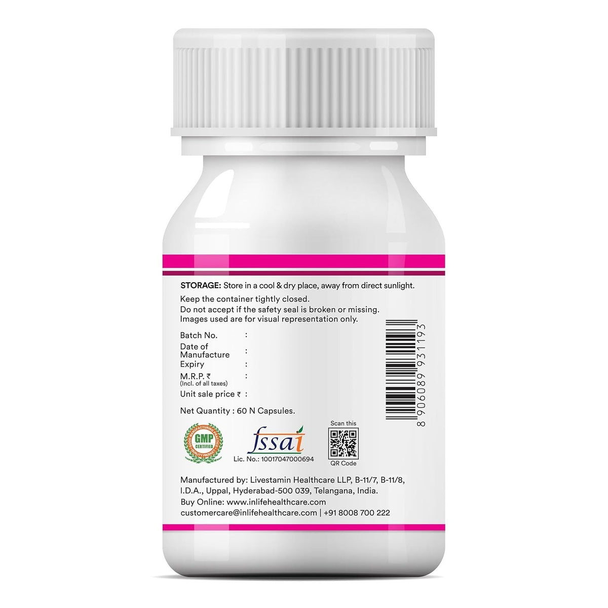 INLIFE Biotin Hair Skin Nails Supplement Multivitamin 60 Veg Capsules-Free Ship