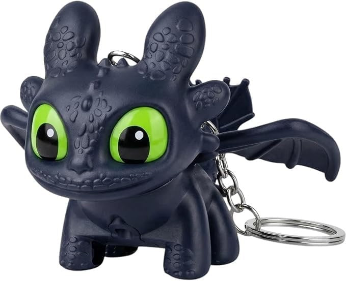 Light-Up Dragon Eye Keychain White LED Glow Eyes Cute Cartoon PVC Keyring Black