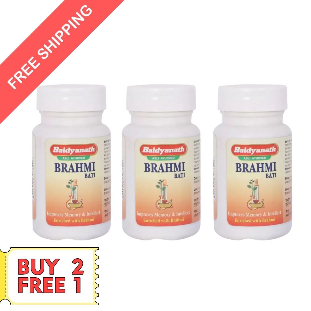 3X Baidyanath Brahmi Bati 80 Tablets Herbal Ayurvedic Memory Wellness