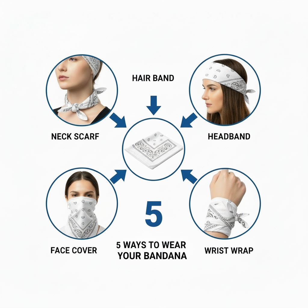 12 White Bandana 100%Cotton Paisley Print Double-Sided Scarf Head Neck FaceMasks
