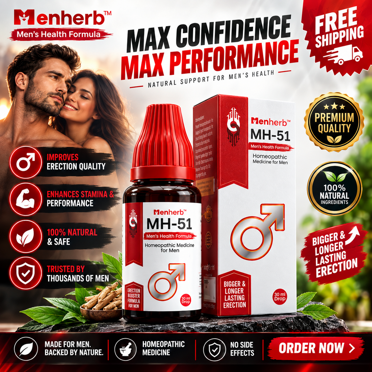 (3 Pack) Menherb MH-51 Homeopathic Drops 30ml for Men Stamina &amp; Wellness
