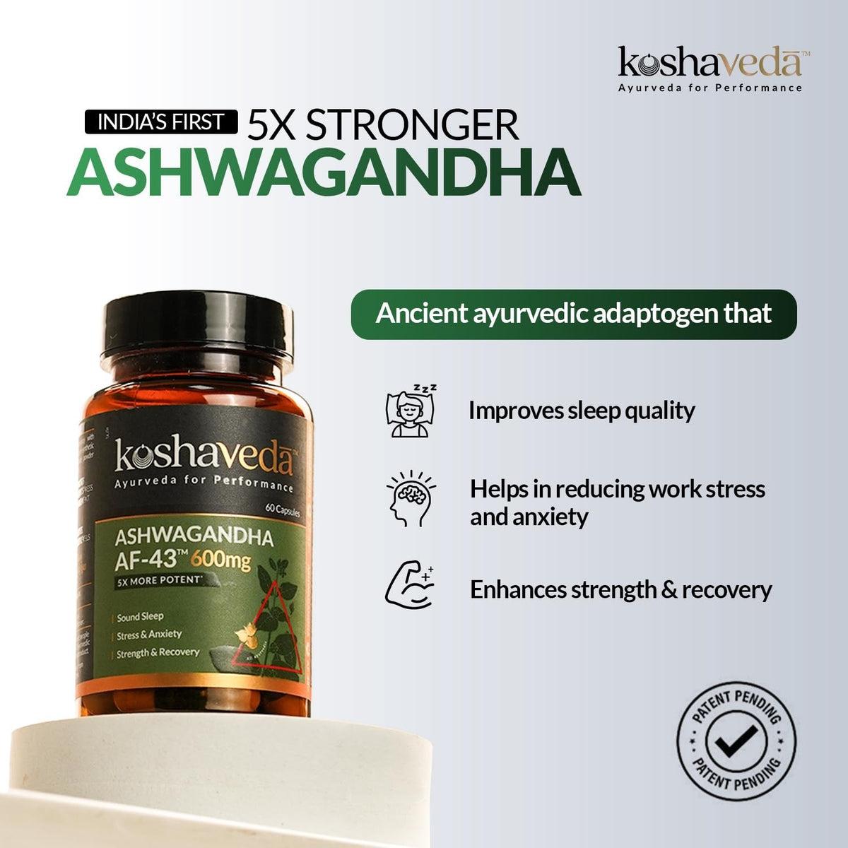 2 X Koshaveda Ashwagandha AF-43 600mg 60 Capsules- Stress Support, Sleep Balance