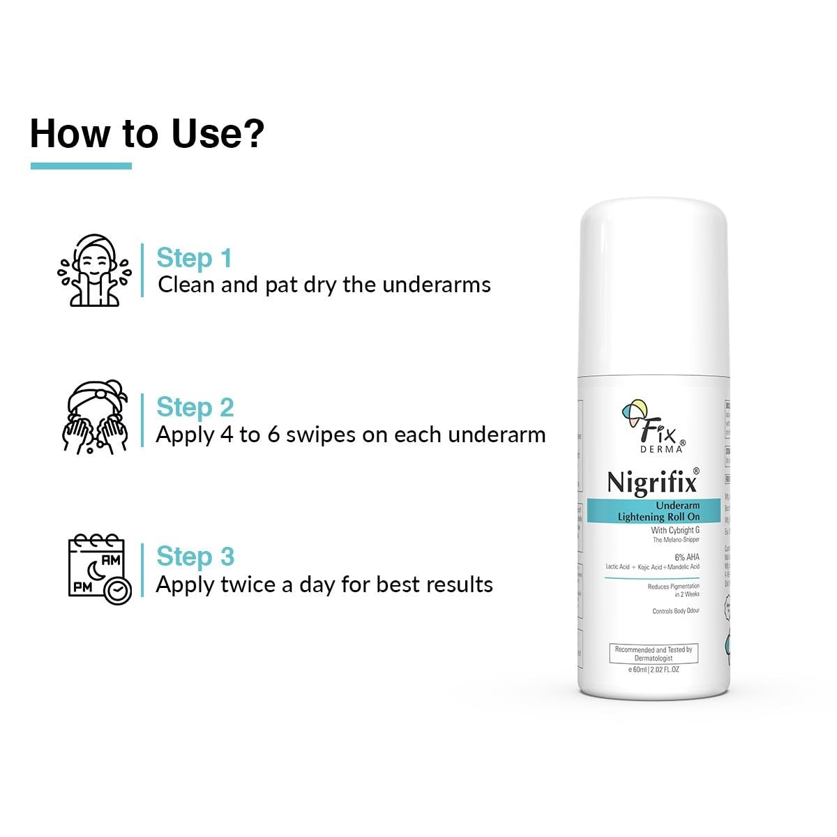 Fixderma Nigrifix Deodorant Underarm Roll-On 60ml AHA Brightening &amp; Exfoliating