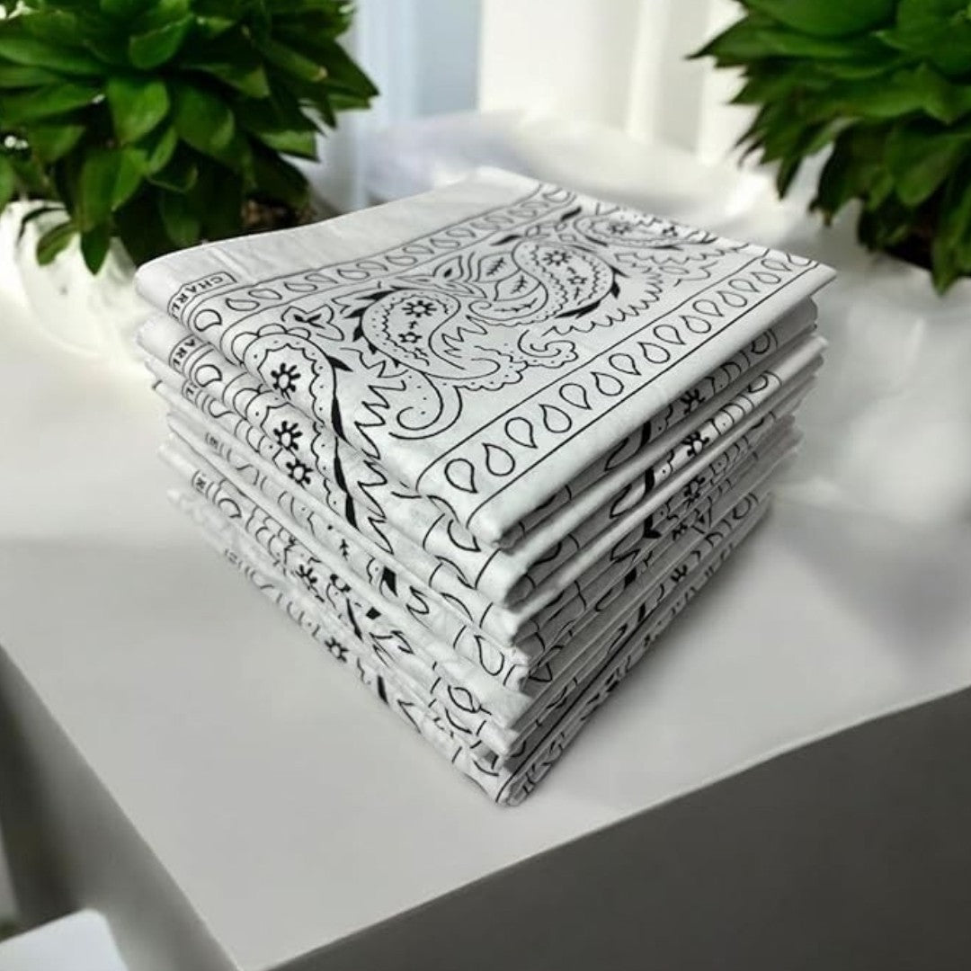 12 White Bandana 100%Cotton Paisley Print Double-Sided Scarf Head Neck FaceMasks