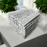 12 White Bandana 100%Cotton Paisley Print Double-Sided Scarf Head Neck FaceMasks