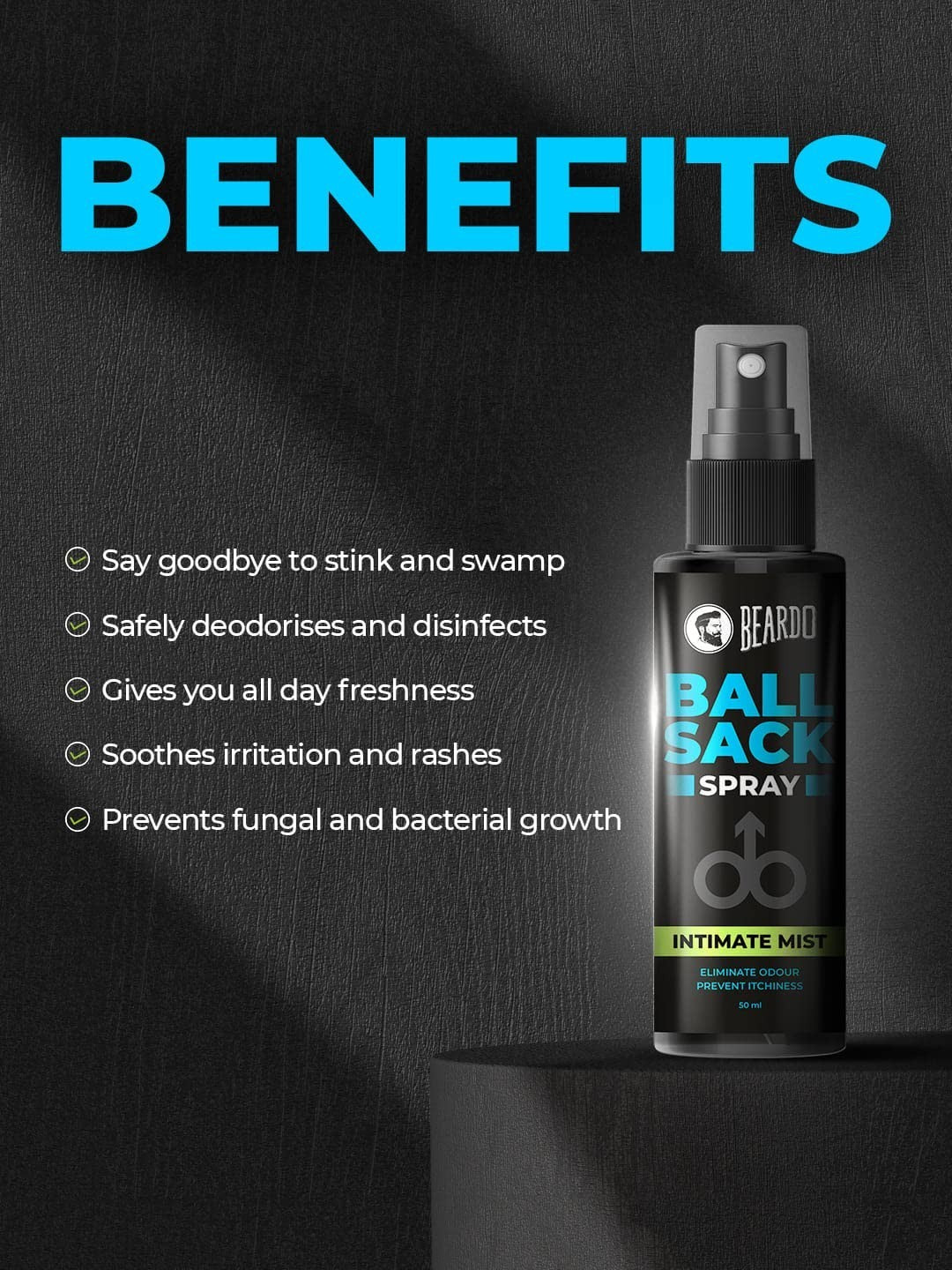2X Beardo Ball Sack Spray for Men 50ml - Odor Control &amp; Long-Lasting Freshness