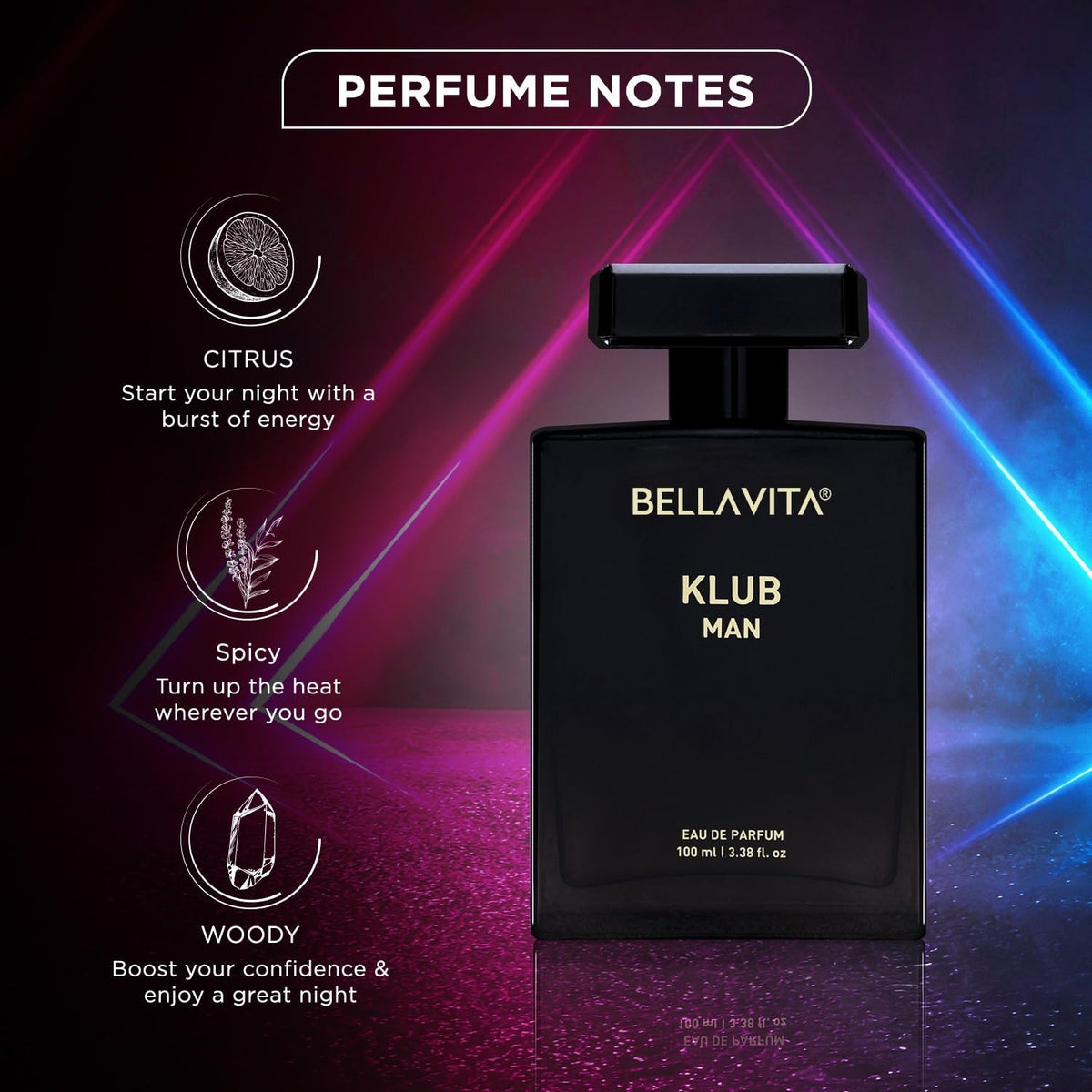 Bellavita Luxury KLUB | Long Lasting Eau De Parfum 100ml Perfume for Man | Gift