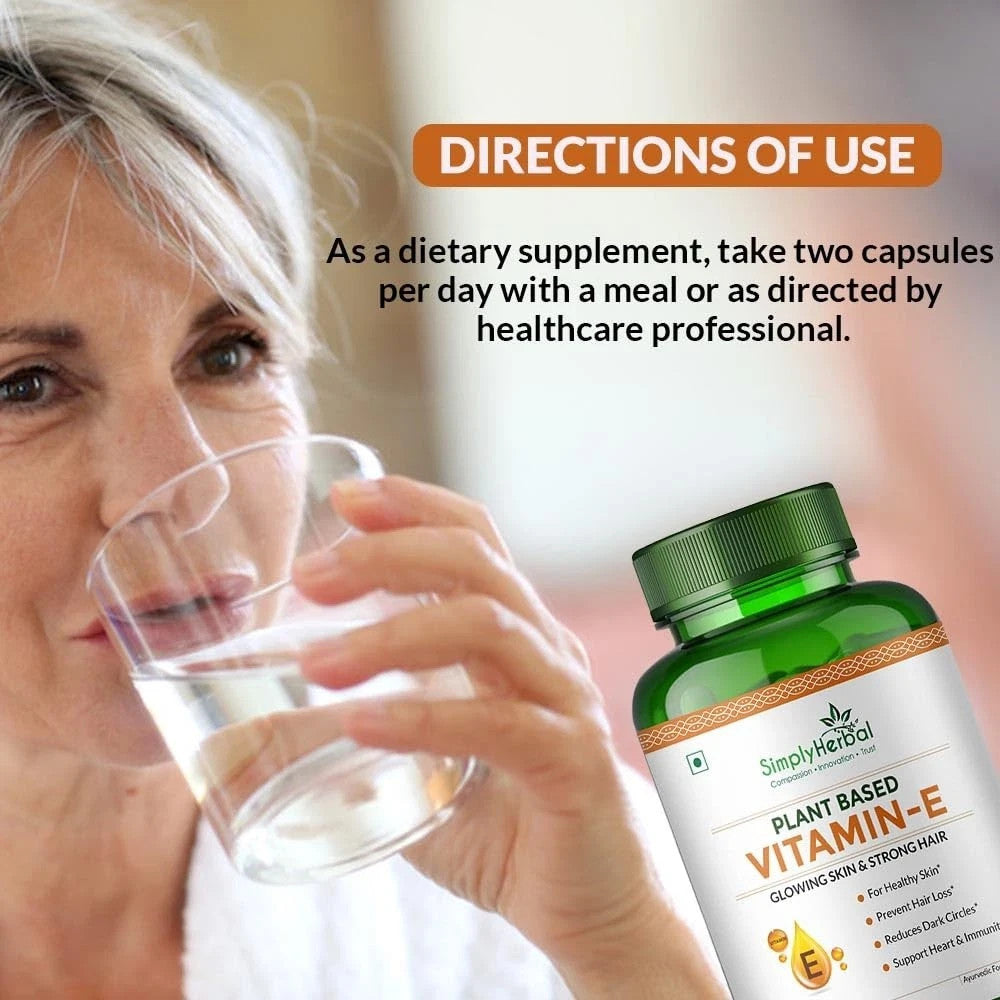 Simply Herbal Vitamin E 10mg 60 Capsules Glowing Skin &amp; Hair Support- Free Ship
