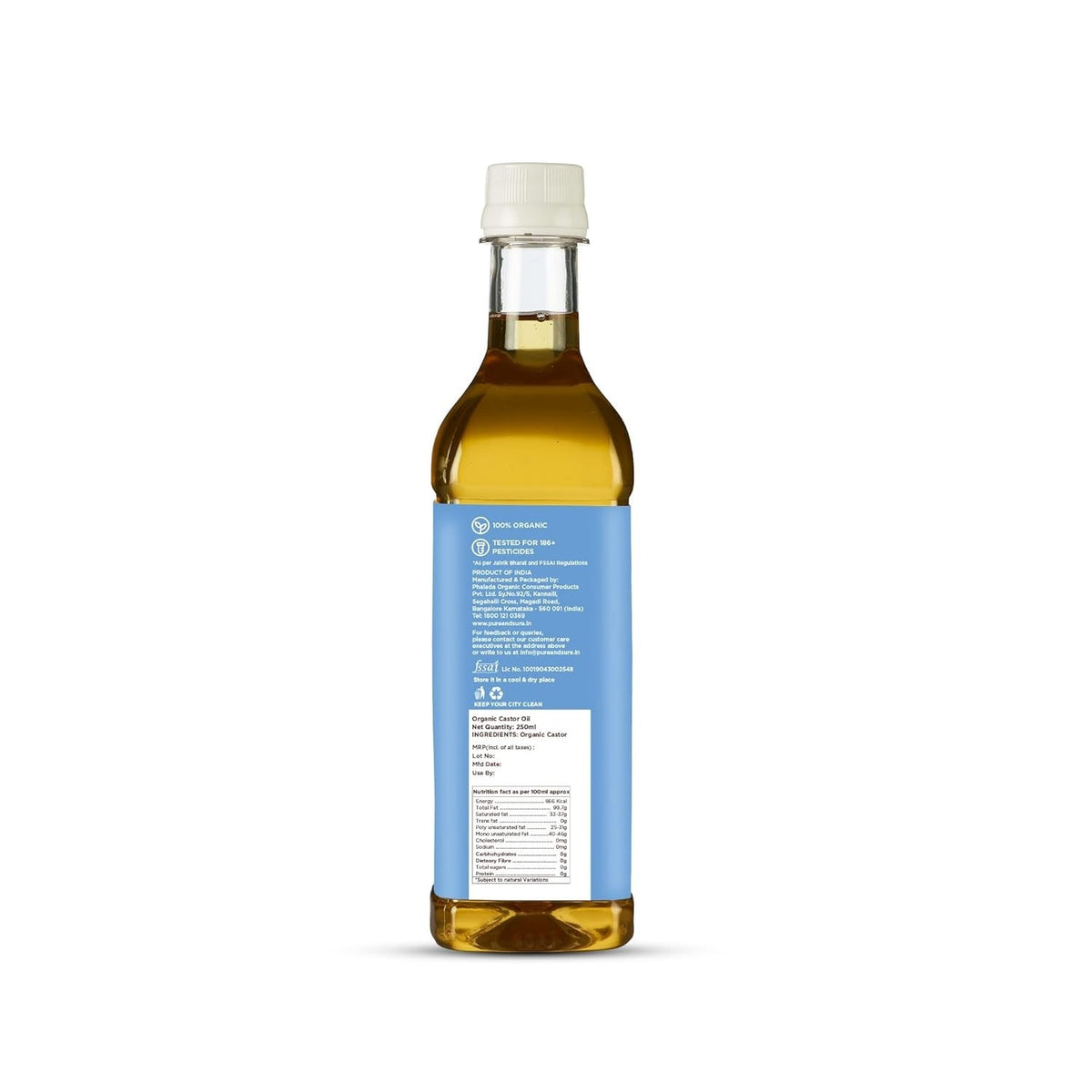 2Pure &amp; Sure Organic Cold Pressed Castor Oil 250ml For Hair Growth and Skin Care