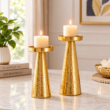 Set of 2 Hammered Candle Holders, 7.5in Tall Table Decor, Free Shipping