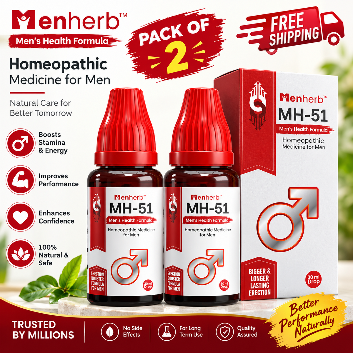 (2 Pack) Menherb MH-51 Homeopathic Drops 30ml for Men Stamina &amp; Wellness