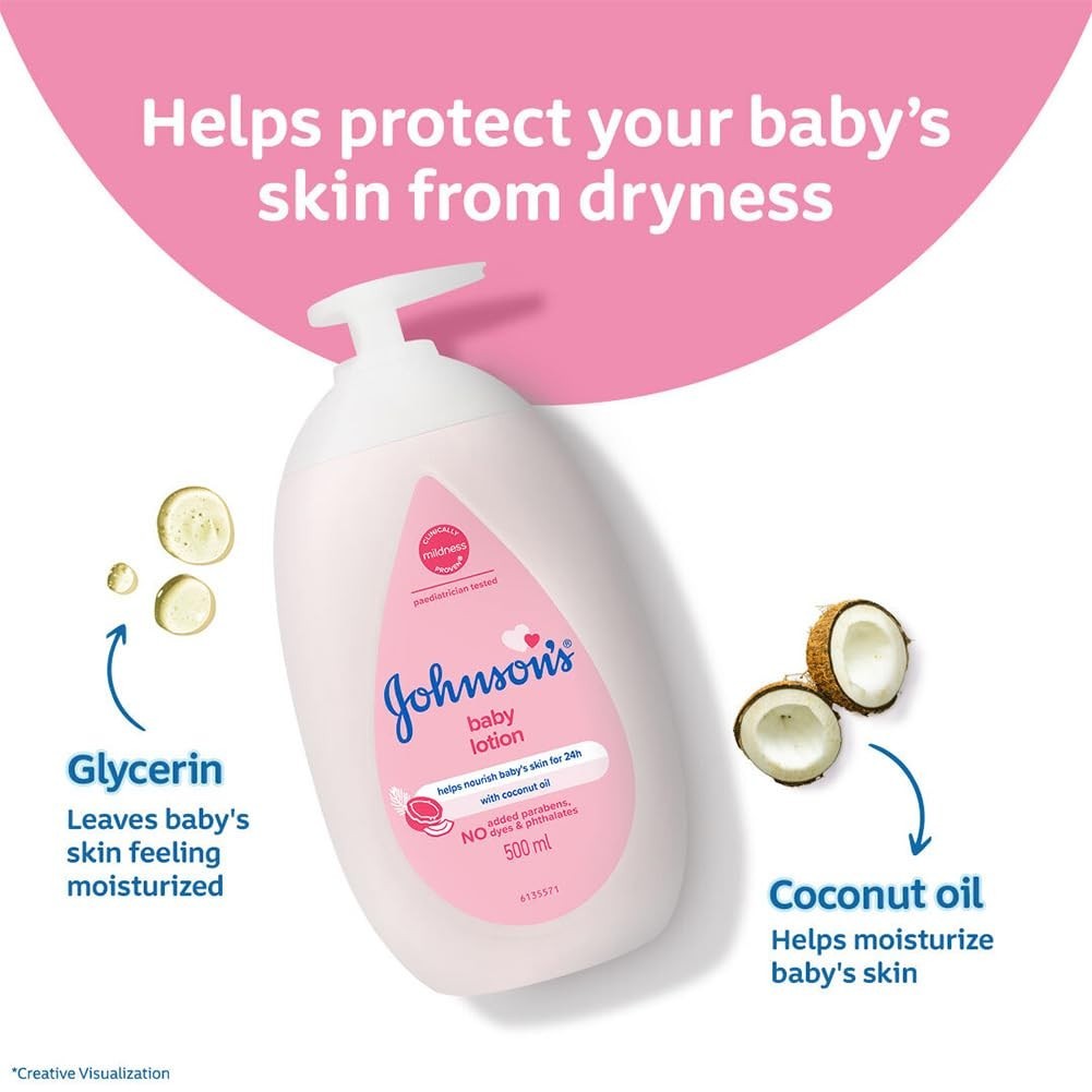 2x Johnson's Baby Lotion Natural Plant Oil B5 Hydration Newborn Moisture 500ml