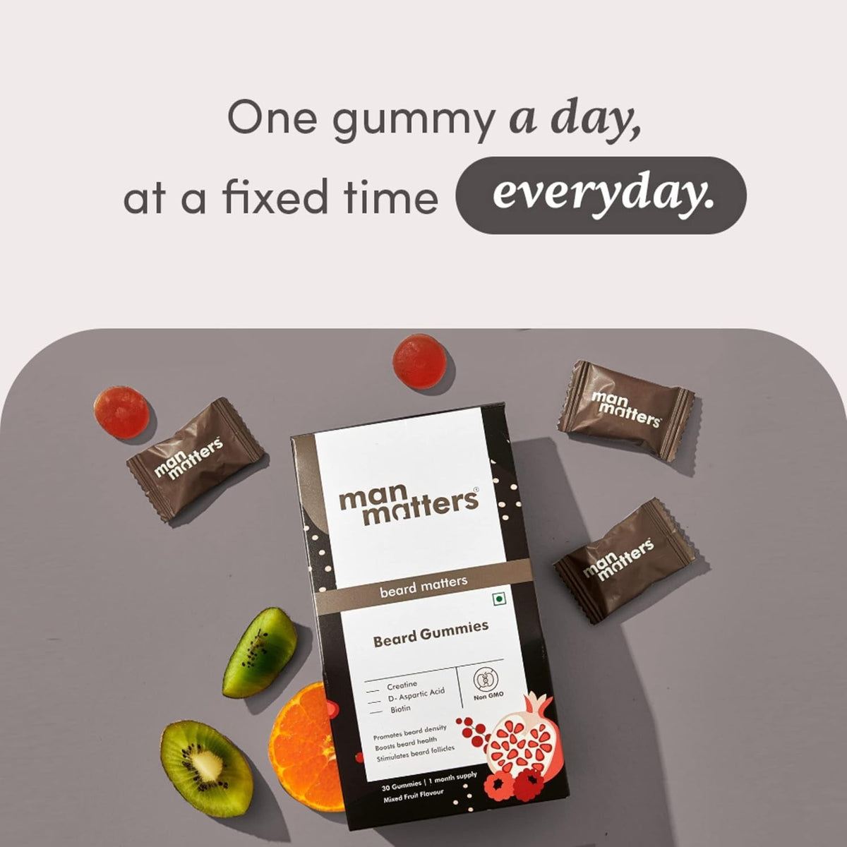 Man Matters Beard Gummies 30 Days Biotin &amp; Creatine Beard Growth Support