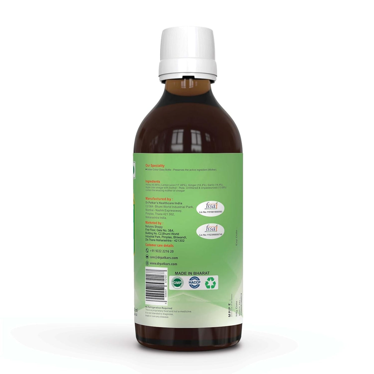 Dr. Patkar's Apple Cider Vinegar with Ginger Garlic Lemon &amp; Honey 200ml Pack 2