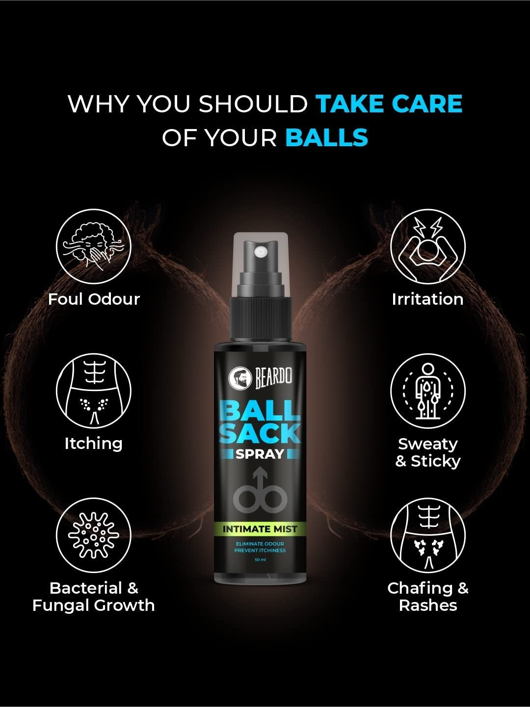 2X Beardo Ball Sack Spray for Men 50ml - Odor Control &amp; Long-Lasting Freshness