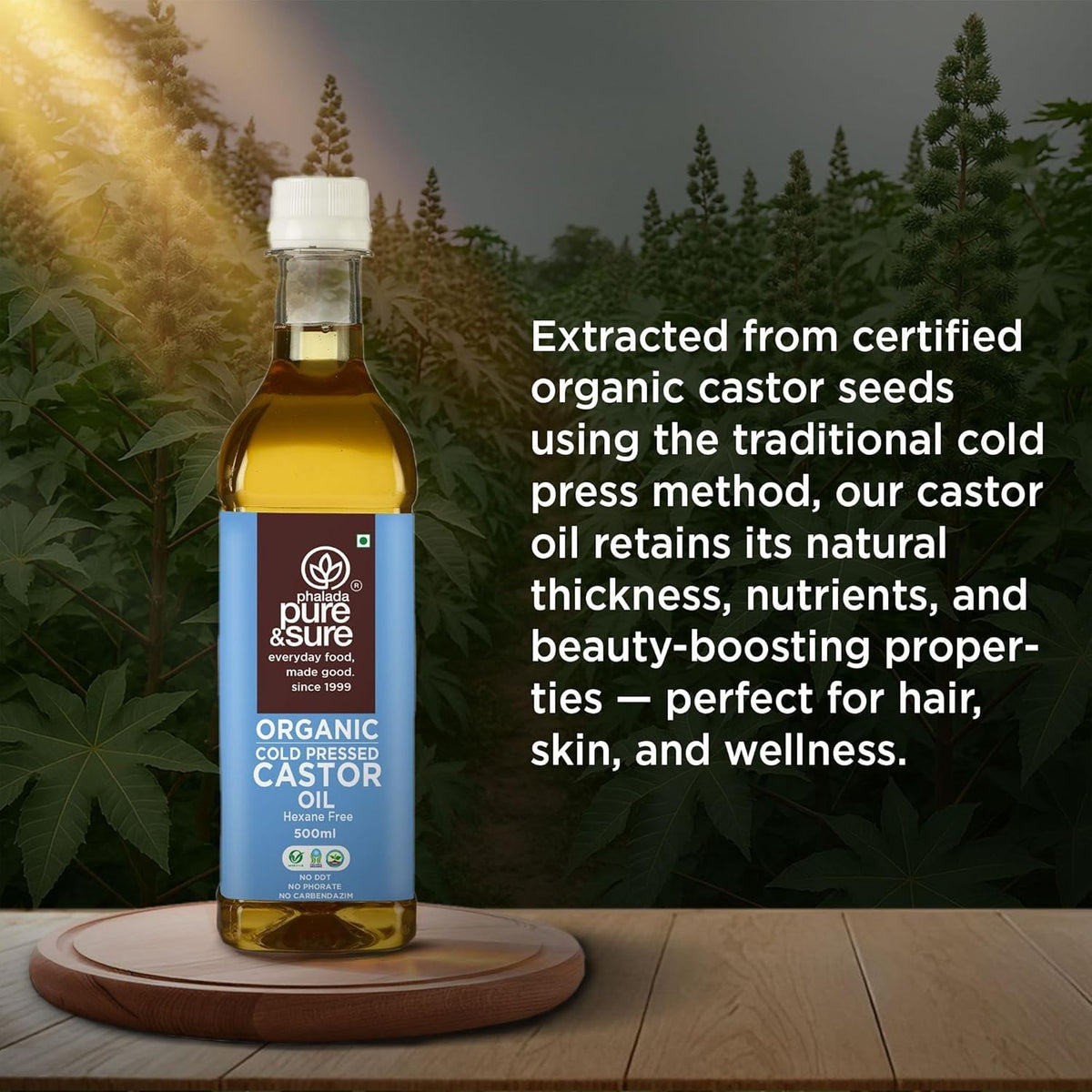 Pure &amp; Sure Organic Cold Pressed Castor Oil 250ml For Hair Growth and Skin Care