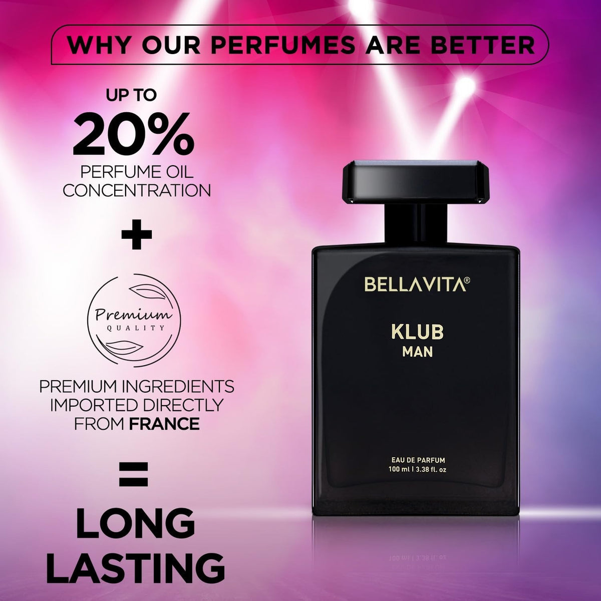 Bellavita Luxury KLUB | Long Lasting Eau De Parfum 100ml Perfume for Man | Gift